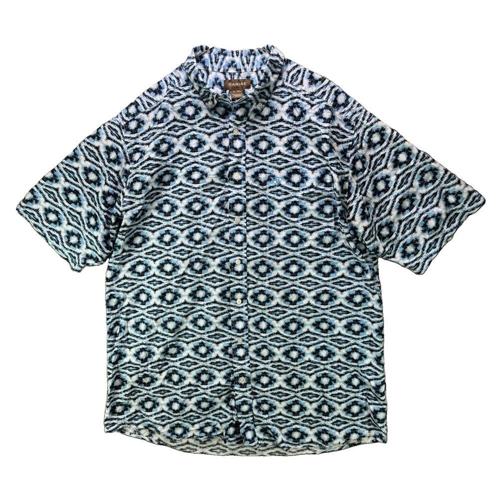 Ariat Western Shirt Mens XL Tall Blue Aztec Cowboy Geometric Short Sleeve Rodeo